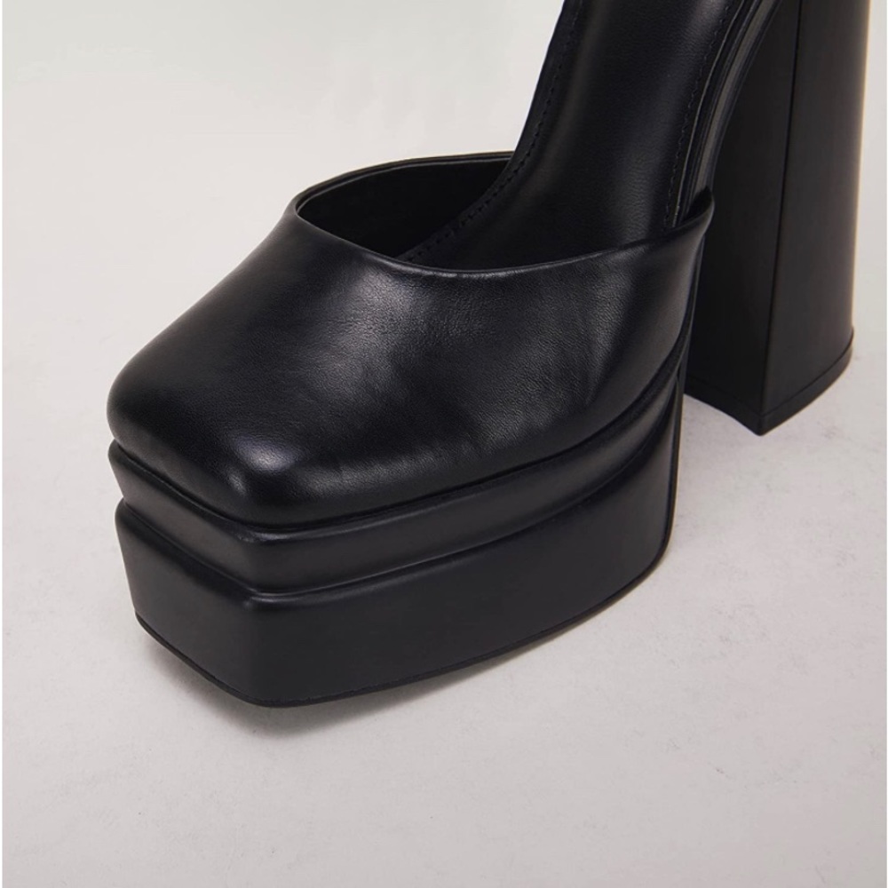 New Womens Platform Chunky High Block Heels Ankle Strap Closed Square Toe Pumps - Picture 2 of 5